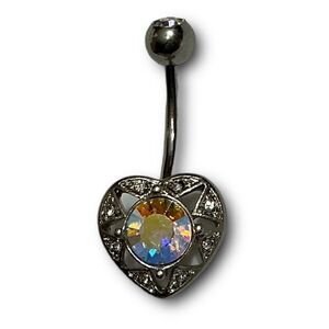 Pierced Nation Heart Shaped Aurora Borealis Cubic Zirconia CZ 14 Gauge Belly But